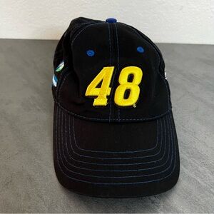 Nascar Embroidered 48 Jimmie Johnson Black Hat‎ Cap Hook & Loop Strap Back OSFM